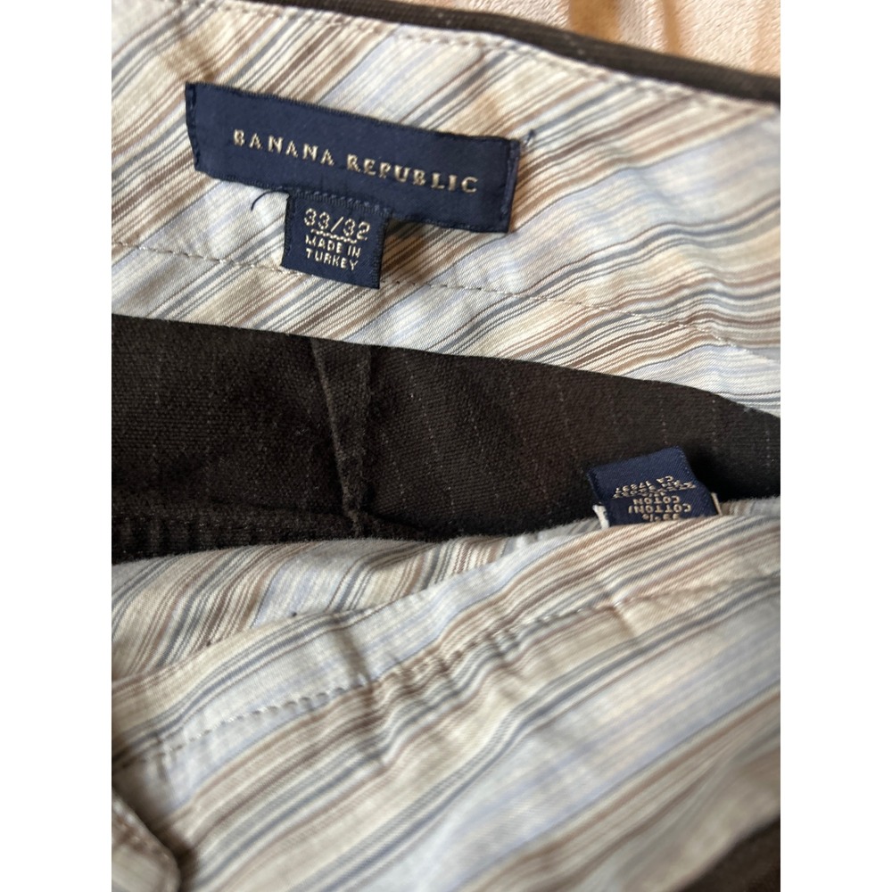 Banana Republic Heritage Mens Brown Pinstripe Cotton Trousers 33x32 Straight Leg - Picture 5 of 7
